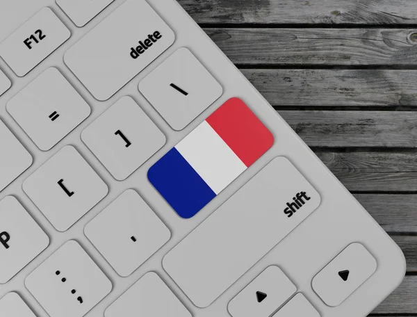 Bandeira França Digite Chave Teclado Branco Fundo Madeira Renderização — Fotografia de Stock