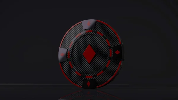 Casino Chip Diamants Concept Matériau Carbone Couleur Rouge Isolé Sur — Photo