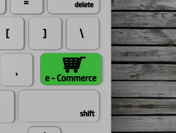 Zielony Commerce Zielony Commerce Przycisk Komputerze Keyboardbutton Klawiaturze Komputera — Zdjęcie stockowe