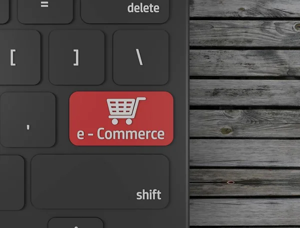 Bilgisayar klavyesi 3D render kırmızı E-ticaret düğmesi