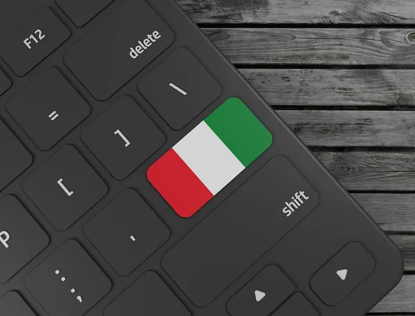 Italienische Flagge Taste Auf Weißer Tastatur Auf Holzgrund Darstellung — Stockfoto
