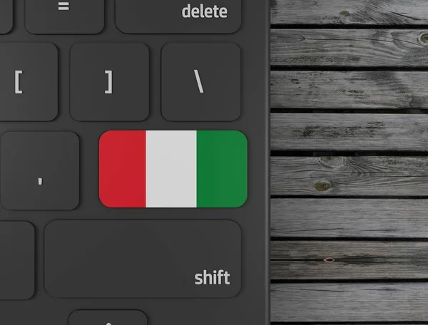 Italienische Flagge Taste Auf Weißer Tastatur Auf Holzgrund Darstellung — Stockfoto