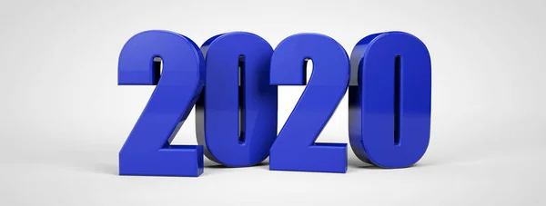 2020 Tahun Baru Teks Logam Biru Render — Stok Foto
