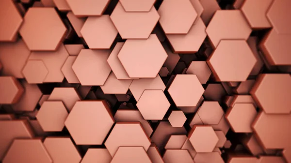bronze metallic material hexagons background, 3d render illustration