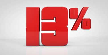 % 13 kırmızı metin beyaz arkaplanda izole edildi, 3d resimleme