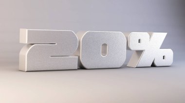 Yüzde 20 'lik 3D metal metin beyaz, 3D resimleme