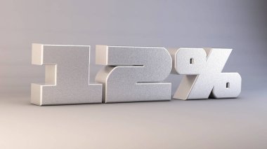 Yüzde 12 oranında 3 boyutlu metal metin beyaz, 3 boyutlu resimleme