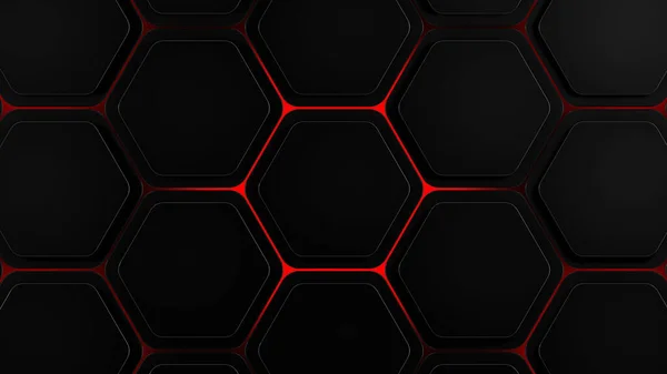 Dark Futuristic Hexagons Background Red Glow Breaking Out Render Illustration — Stock Photo, Image
