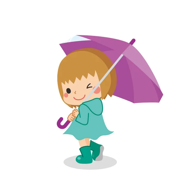 비옷을 우산을 아이의 — 스톡 벡터