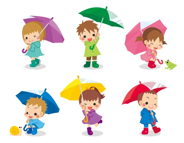 Illustration Kid Wearing Raincoat Holding Umbrella — Stock Vector