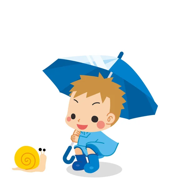 Illustration Kid Wearing Raincoat Holding Umbrella — Stock Vector