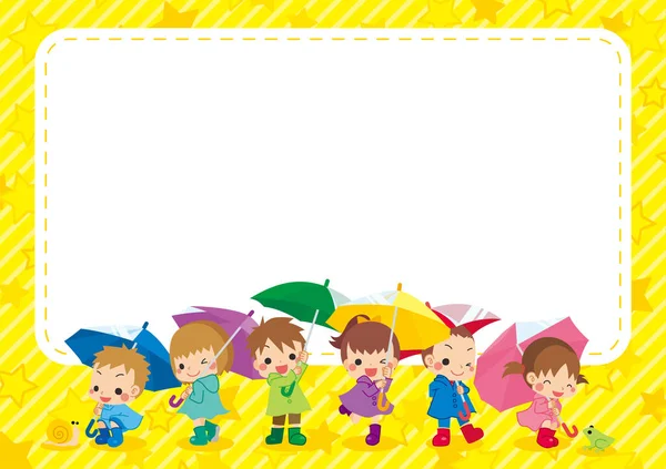 Illustration Eines Sternenmusters Hintergrund Mit Kindern Mit Einem Regenschirm — Stockvektor