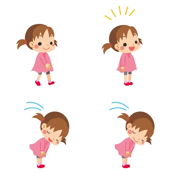 Illustration Eines Kleinen Mädchens Das Höflich Grüßt — Stockvektor