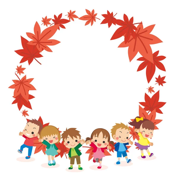Иллюстрация Милых Детей Осенние Листья Рамки — стоковый вектор