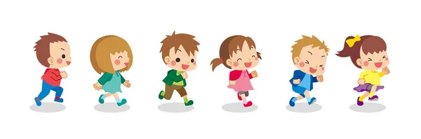 Ilustración Niño Pequeño Corriendo Con Amigos — Vector de stock