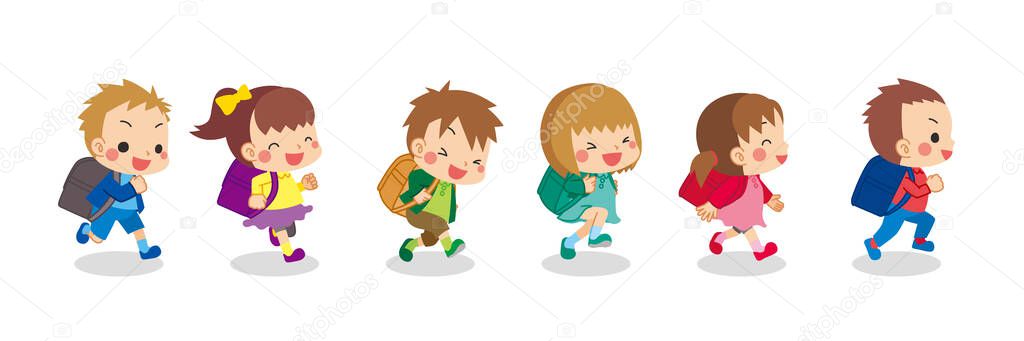 Illustration of Elementary school students running around with friends.