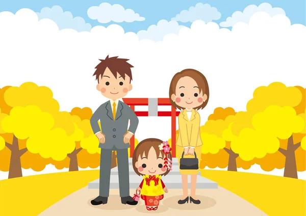 Ilustrasi Adegan Keluarga Merayakan Shichi San - Stok Vektor
