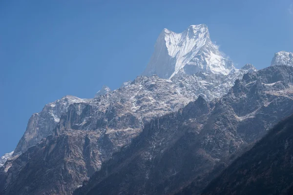 Machapuchre mountain peak, holy peak in Annapurna mountain range, Pokhara, Nepal, Asia