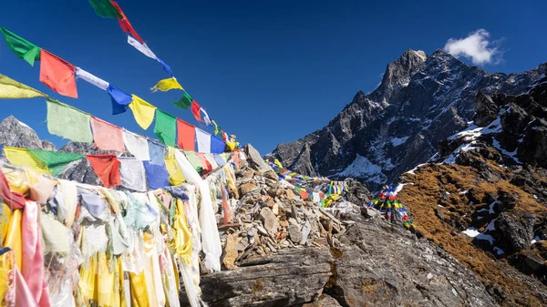 Prayer flags on top of Zatra la pass, Himalayas range, Nepal, Asia