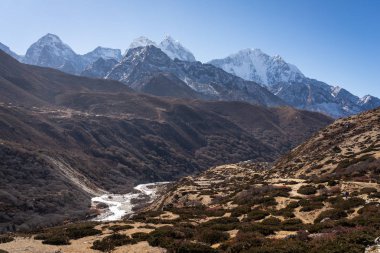 Pangboche Köyü, Nepal, Asya'da Himalayalar dağ manzarası