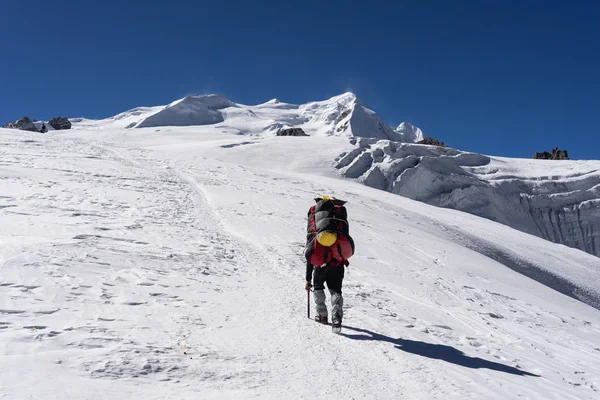 Mera en yüksek yüksek kamp Porter yürüyüşte Mera la buzul, Everest bölgesi, Nepal, Asya