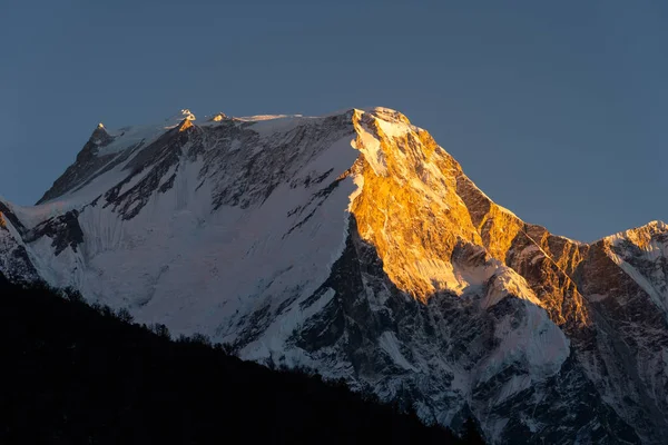 Sunset at Manaslu mountain peak, eighth highest mountain peak in the world, Himalayas mountain range, Nepal, Asia