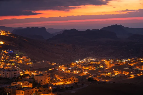 Cityscape Města Petra Nebo Wadi Musa Noci Jordánsko Arab Asie — Stock fotografie