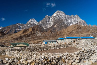 Tagnag köyünün ilk köyü Everest ana kampı yürüyüş rotasındaki Chola geçidini geçtikten sonra. Himalaya Dağları Nepal, Asya 'da