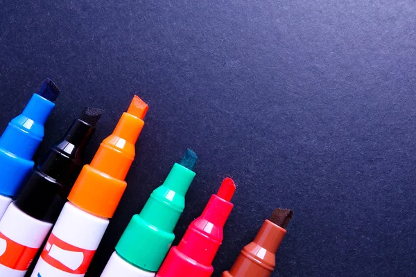 Colorful Markers Pens Multicolored Black Background — Stock Photo, Image