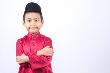 Genç Asyalı Müslüman çocuk/beyaz arka plan üzerinde izole kız potrait.