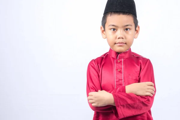 Potrait Mladých Asijských Muslimských Chlapec Dívka Izolovaných Bílém Pozadí — Stock fotografie