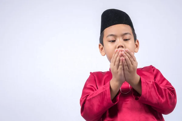 Potrait Jovem Asiático Muçulmano Menino Menina Isolado Fundo Branco — Fotografia de Stock