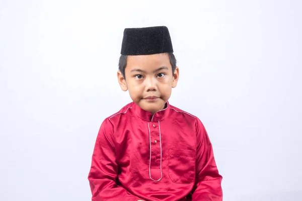 Potrait Mladých Asijských Muslimských Chlapec Dívka Izolovaných Bílém Pozadí — Stock fotografie