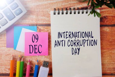 Uluslararası olay takvim kavramsal: Uluslararası Anti bozulması günü, 09 Aralık ile arka ofis kırtasiye.