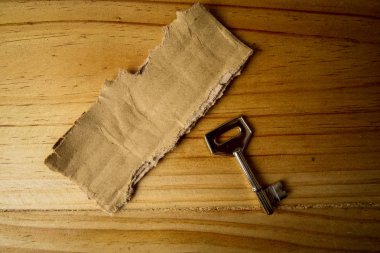 Başarı kavramsal rustik kahverengi kurulda ve anahtar.