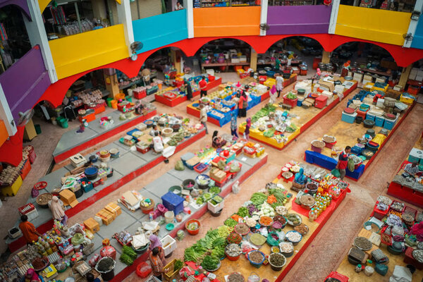 KELANTAN, MALAYSIA, 20 October 2018.The seller and the interior environment  of Siti Khadijah fresh market located in Kota Bharu, Kelantan, Malaysia