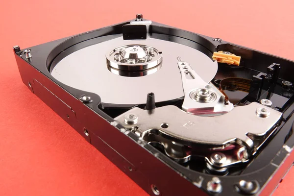 Dysk Twardy Hdd Białym Tle Pomarańczowym Tle — Zdjęcie stockowe