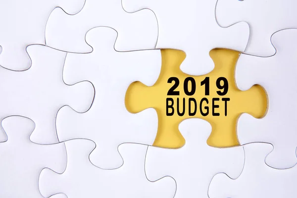 Concept Entreprise 2019 Budget Mot Sur Fond Puzzle — Photo