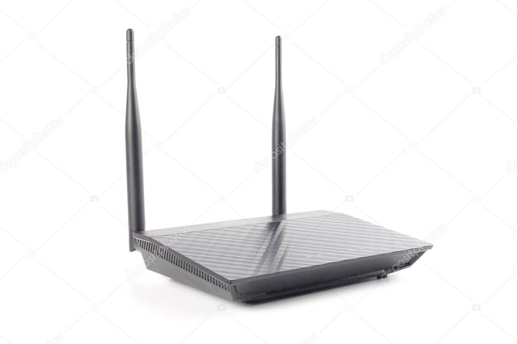 Modern wireless internet router isolated on white background