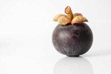 Mangosteen, beyaz yansıması ile izole bir egzotik Asya meyve.