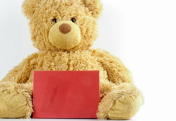 Teddy Bear Red Board White Copy Space Stock Picture