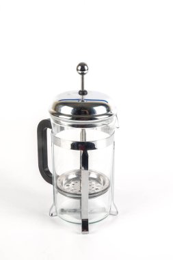 Boş çelik kahve makinesi üzerinde beyaz izole.