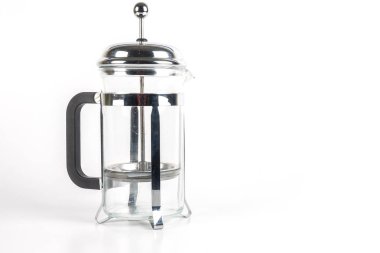 Boş çelik kahve makinesi üzerinde beyaz izole.