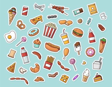 Fast food çıkartmalarının vektör koleksiyonu