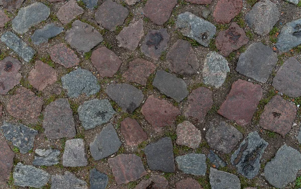 石头铺路石的纹理 德国的老路灰色的道路材料 花岗岩石 — 图库照片