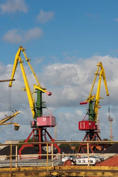 Metal construction for lifting large loads. Sea port crane. Lifting equipment for moving and lifting heavy loads.