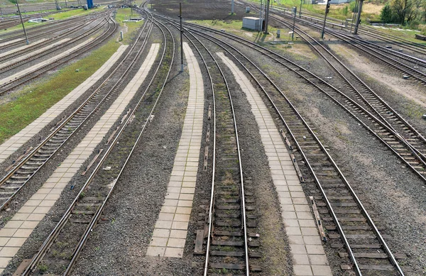 Mnoho Železničních Kolejí Křižovatce Logistika Železniční Dopravy Místo Pro Jízdu — Stock fotografie