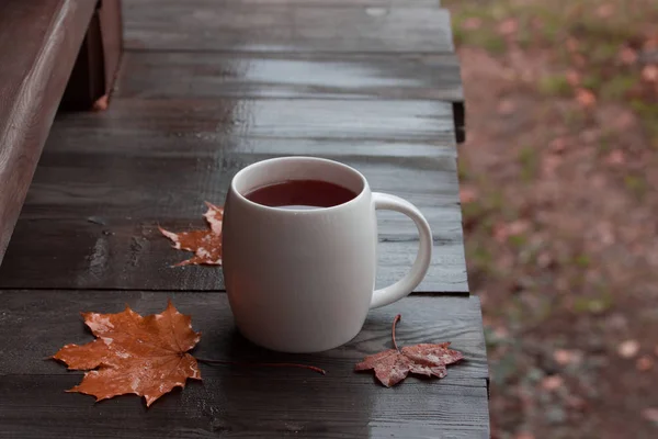 Foglie di acero autunnale su fasciame di legno. Foglie cadenti sfondo naturale . — Foto Stock