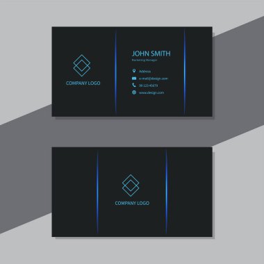 Zarif kartvizit, siyah-mavi kartvizit. Vektör illüstrasyonu.