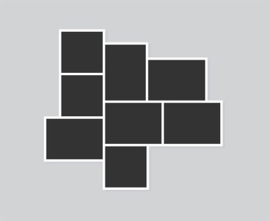 Bir set fotoğraf çerçevesi. Resimlerinizin şablonu gri arka planda izole edilmiş. Vektör illüstrasyonu.